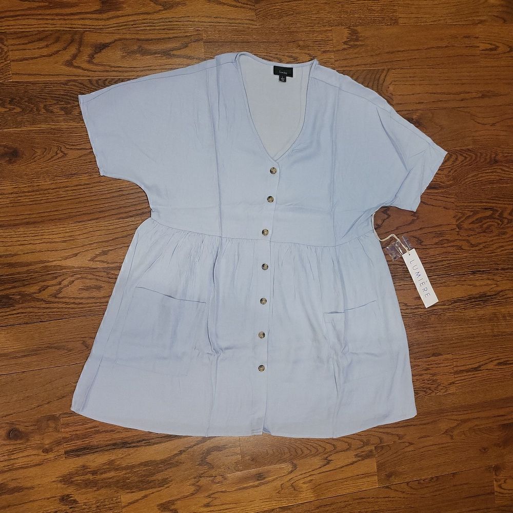 Lumiere Baby blue button-down dress with pockets Large